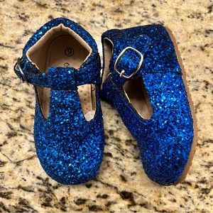NEW A Bear Co TStrap Blue Glitter Flats Toddler Girl Size 6